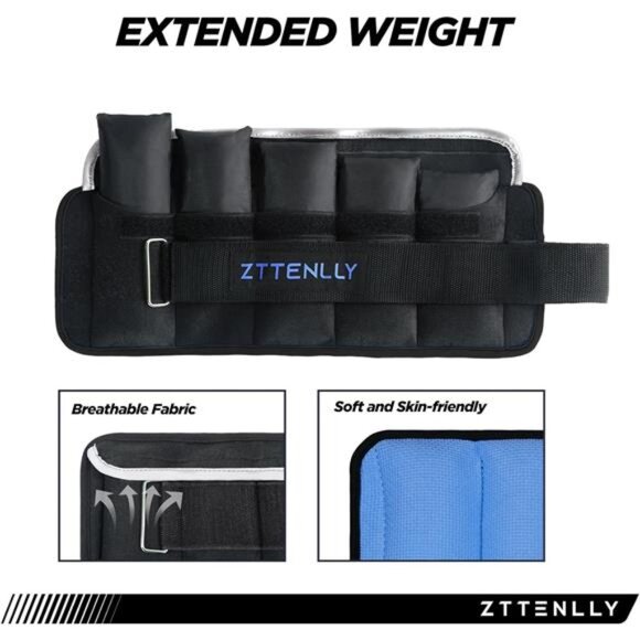 Adjustable Ankle Weights 1-5/15/18/20LBS Pair with Carry Bag - Breathable - Picture 3 of 7